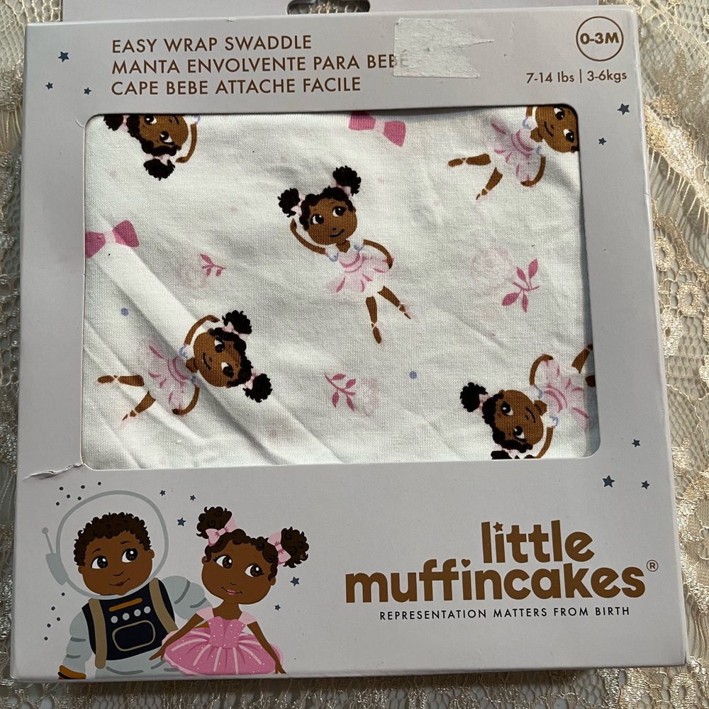 White and Pink Swaddle with Little Girl and Flowers Design